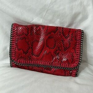 Steve Madden Red Snakeskin Clutch With Chain